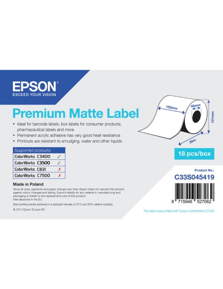 Rollo Papel Térmico Epson C33S045419 (1 unidad) | Tienda24 Tienda24.eu