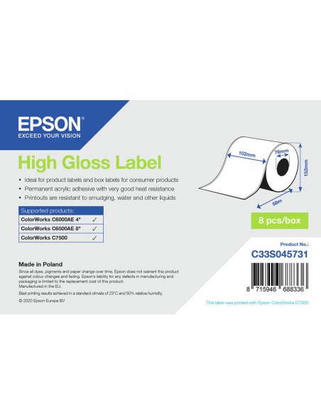 Etiquettes pour Imprimante Epson C33S045731 Brillant Ø 76,2 mm (1 Unités) (18 Unités) | Tienda24 Tienda24.eu