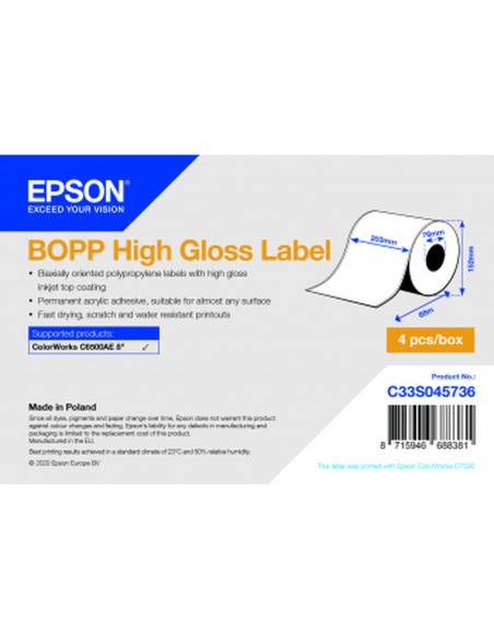 Etichette per Stampante Epson C33S045736 Luminoso Ø 70 mm (4 Unità) da Epson, Etichette adesive e adesivi - Ref: S55081969, P...