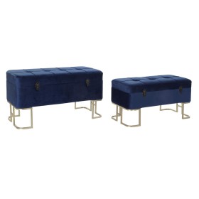 Banquette DKD Home Decor Bleu Doré Métal Velours (90 x 40 x 47 cm) de DKD Home Decor, Chaises - Réf : S3033856, Prix : 243,25...