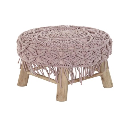 Poggiapiedi DKD Home Decor 48 x 48 x 30 cm Naturale Legno Marrone Rosa chiaro Macramé Boho di DKD Home Decor, Ottomane e pogg...