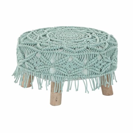 Repousa pés DKD Home Decor 53 x 53 x 31 cm Natural Madeira Castanho Verde 50 x 50 x 30 cm Macramé Boho de DKD Home Decor, Puf...