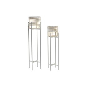 Blumentopfset DKD Home Decor Weiß Braun natürlich Metall Rattan 21 x 21 x 77 cm (2 Stück) von DKD Home Decor, Töpfe - Ref: S3...