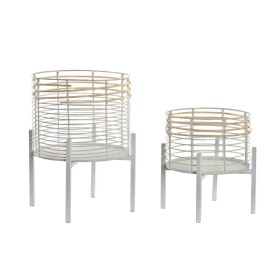 Set of pots DKD Home Decor White Natural Metal Rattan Squared 25 x 25 x 32 cm (2 Units) by DKD Home Decor, Flower Pots - Ref:...