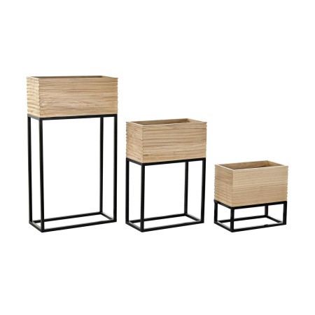 Set de Maceteros DKD Home Decor Negro Natural Madera Metal Loft 45 x 20 x 82 cm (3 pcs) de DKD Home Decor, Maceteros - Ref: S...