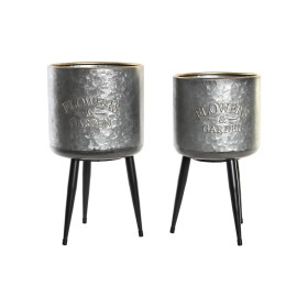 Set de Macetas DKD Home Decor Negro Gris Metalizado Metal Loft 25 x 25 x 46 cm de DKD Home Decor, Macetas para flores - Ref: ...