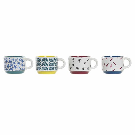 Juego de Tazas de Café DKD Home Decor Multicolor Amarillo Azul Turquesa Granate Metal Gres 4 Piezas 150 ml de DKD Home Decor,...