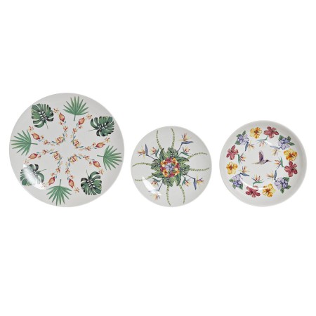 Set di Stoviglie DKD Home Decor Bianco Multicolore Porcellana Tropicale 18 Pezzi di DKD Home Decor, Servizi combinati - Rif: ...