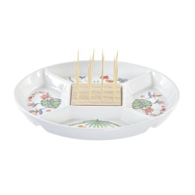 bandeja de aperitivos DKD Home Decor Multicolor Natural Bambu Grés Tropical 23,5 x 23,5 x 7 cm de DKD Home Decor, Pratos e fo...