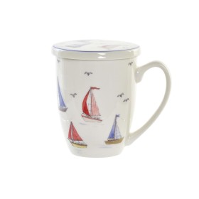 Tasse avec filtre pour infusions DKD Home Decor Voilier Bleu Blanc Rouge Acier inoxydable Porcelaine Voiliers méditerranéen 3...