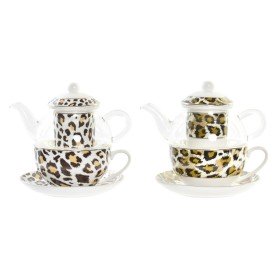 Tetera DKD Home Decor Leopardo Cristal Porcelana Marrón Transparente Blanco (2 Unidades) de DKD Home Decor, Servicio de té y ...