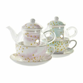 Tetera DKD Home Decor Cristal Porcelana Rosa Transparente Blanco Verde (2 Unidades) de DKD Home Decor, Servicio de té y café ...