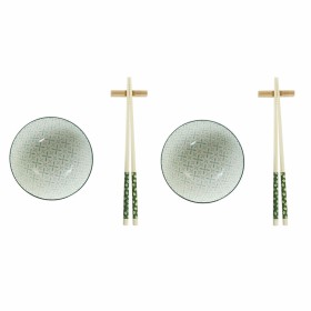 Set per Sushi DKD Home Decor Bambù Gres Bianco Verde Orientale 30 x 21 x 7 cm (6 Pezzi) di DKD Home Decor, Piatti e teglie - ...