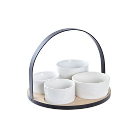 Set da Aperitivo DKD Home Decor Bianco/Nero Metallo Bambù Gres Loft 5 Pezzi 20 x 20 x 14 cm di DKD Home Decor, Piatti e tegli...