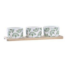 Conjunto para Aperitivos DKD Home Decor Bambu Grés Folhas 3 Peças 4 Peças 28 x 9,7 x 1,5 cm de DKD Home Decor, Pratos e fonte...