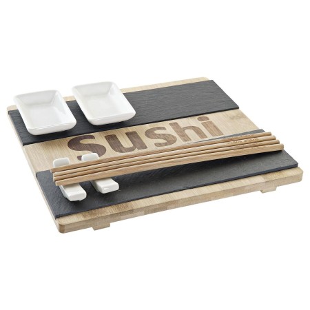 Set de Sushi DKD Home Decor Negro Natural Bambú Pizarra Oriental 25 x 22 x 3 cm de DKD Home Decor, Platos y fuentes - Ref: S3...