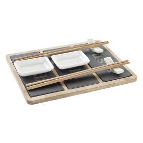 Set per Sushi DKD Home Decor Bambù Lavagna Nero Naturale Orientale 25 x 19 x 3 cm di DKD Home Decor, Piatti e teglie - Rif: S...