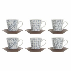 Ensemble de tasses à café DKD Home Decor Bleu Marron Bois d'hévéa Blanc Grès 150 ml de DKD Home Decor, Tasses - Réf : S303731...