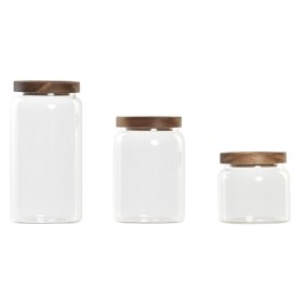 Set di 3 Barattoli DKD Home Decor Acacia Vetro Borosilicato (1 L) (400 ml) (700 ml) (3 Pezzi) di DKD Home Decor, Conservazion...