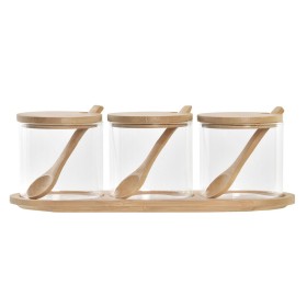 Sugar Bowl DKD Home Decor Basic Transparent Natural Bamboo 3 Pieces 8,5 cm 29 x 10 x 10 cm by DKD Home Decor, Sugar and milk ...