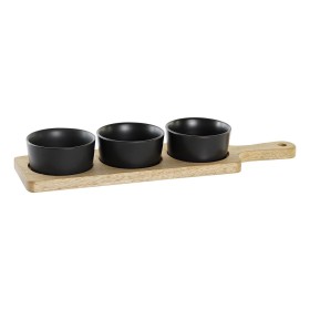 Snack tray DKD Home Decor Black Natural Acacia Stoneware 38 x 10 x 5,2 cm by DKD Home Decor, Plates and dishes - Ref: S303740...