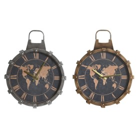 Horloge Murale DKD Home Decor 42 x 8,5 x 54 cm Verre Argenté Doré Fer Mappemonde (2 Unités) de DKD Home Decor, Pendules mural...