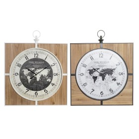 Reloj de Pared DKD Home Decor Negro Blanco Hierro Vintage 60 x 4,5 x 60 cm Madera MDF Mapamundi (2 Unidades) de DKD Home Deco...