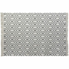 Alfombra DKD Home Decor 160 x 250 x 0,7 cm Negro Poliéster Algodón Blanco Rombos Boho de DKD Home Decor, Alfombras infantiles...