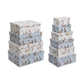 Jeu de Caisses de Rangement Empilables DKD Home Decor Bleu Blanc Fleurs Carton (43,5 x 33,5 x 15,5 cm) de DKD Home Decor, Boî...