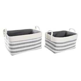 Conjunto de Cestas DKD Home Decor Riscas Cinzento Algodão (40 x 30 x 23 cm) (2 Peças) de DKD Home Decor, Caixas - Ref: S30391...