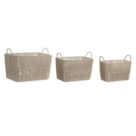 Juego de Cestas DKD Home Decor Beige Metal 39 x 29 x 31 cm 3 Piezas de DKD Home Decor, Cajas y arcones de almacenaje - Ref: S...