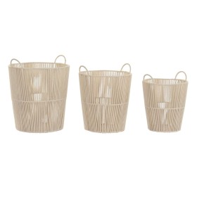 Juego de Cestas DKD Home Decor Beige Metal 42 x 42 x 51 cm 3 Piezas de DKD Home Decor, Cajas y arcones de almacenaje - Ref: S...