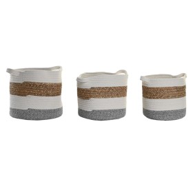 Set de basket DKD Home Decor Blanc Fibre naturelle 30 x 30 x 26 cm 3 Pièces de DKD Home Decor, Boîtes et coffres de rangement...