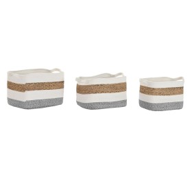 Set de basket DKD Home Decor Blanc Fibre naturelle 36 x 27 x 27 cm 3 Pièces de DKD Home Decor, Boîtes et coffres de rangement...