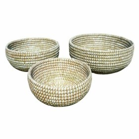 Conjunto de Cestas DKD Home Decor Natural Branco Zostera marina (40 x 40 x 18 cm) (3 Peças) de DKD Home Decor, Caixas e baús ...