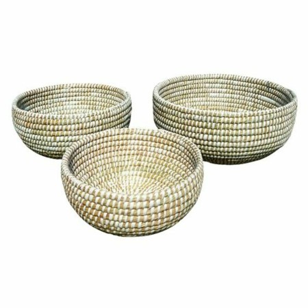 Basket set DKD Home Decor Natural White Seagrass (40 x 40 x 18 cm) (3 Pieces) by DKD Home Decor, Storage boxes and chests - R...