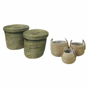 Juego de Cestas DKD Home Decor Con Tapa 55 x 55 x 50 cm 58 x 46 x 50 cm Natural Negro Blanco Boho de DKD Home Decor, Cajas y ...