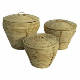 Set di Cestini DKD Home Decor Con coperchio Naturale Rattan Tropicale (3 Pezzi) (35 x 35 x 30 cm) di DKD Home Decor, Scatole ...