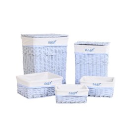 Set di Cesti DKD Home Decor Azzurro Celeste vimini Per bambini 44 x 34 x 56 cm (5 Pezzi) di DKD Home Decor, Scatole decorativ...