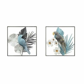 Décoration murale DKD Home Decor 50 x 7,6 x 50 cm Noir Gris Bleu Perroquet Tropical (2 Unités) de DKD Home Decor, Objets de d...