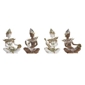 Decorative Figure DKD Home Decor White Brown Buddha Oriental 18 x 12 x 27,5 cm (4 Pieces) by DKD Home Decor, Ornaments - Ref:...