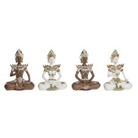 Statua Decorativa DKD Home Decor 20,5 x 10,5 x 28,5 cm Marrone Buddha Bianco Orientale (4 Pezzi) di DKD Home Decor, Soprammob...