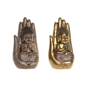 Figura Decorativa DKD Home Decor 15,5 x 11 x 29 cm Bege Dourado Buda Oriental (2 Unidades) de DKD Home Decor, Adornos - Ref: ...