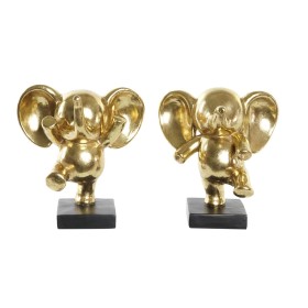 Figura Decorativa DKD Home Decor 19 x 14 x 20,5 cm Elefante Preto Dourado (2 Unidades) de DKD Home Decor, Adornos - Ref: S303...