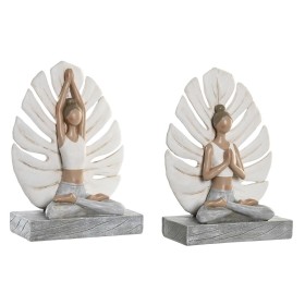 Figura Decorativa DKD Home Decor 16 x 7,5 x 21 cm Gris Blanco Yoga (2 Unidades) de DKD Home Decor, Adornos - Ref: S3039682, P...