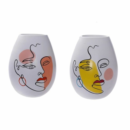 Vase DKD Home Decor 22,5 x 22,5 x 29 cm Visage Blanc Résine Multicouleur (2 Unités) de DKD Home Decor, Vases - Réf : S3039961...