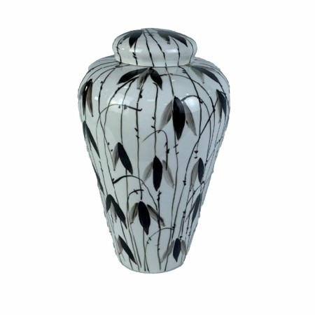 Vaso DKD Home Decor Porcellana Nero Bianco Orientale Foglia della pianta (23 x 23 x 33 cm) di DKD Home Decor, Vasi - Rif: S30...