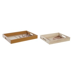 Jogo de Bandejas DKD Home Decor Mostarda Natural Alumínio Madeira MDF 40 x 5 x 30 cm (2 Unidades) de DKD Home Decor, Pratos e...