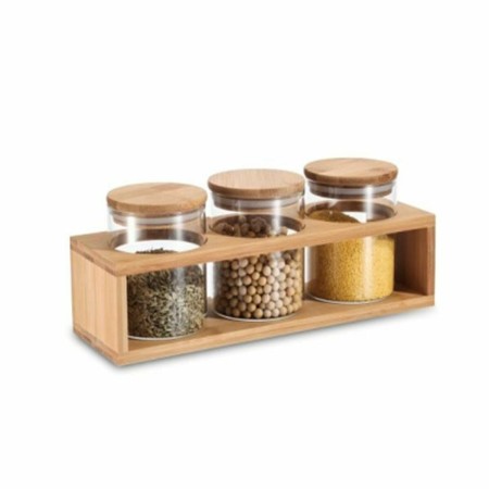 Conjunto de 3 Potes DKD Home Decor 31 x 11 x 11,5 cm Natural Bambu Vidro de Borosilicato | Tienda24 - Global Online Shop Tienda24.eu