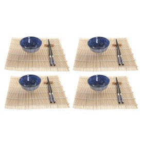 Conjunto de sushi DKD Home Decor 14,5 x 14,5 x 31 cm Preto Azul Grés Oriental (16 Peças) de DKD Home Decor, Pratos e fontes -...